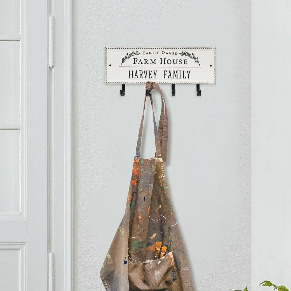 Farm House Beaded Rectangle Personalized Hook Plaque, Black/Gold | Plow & Hearth