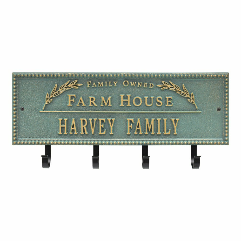 Farm House Beaded Rectangle Personalized Hook Plaque, Black/Gold | Plow & Hearth