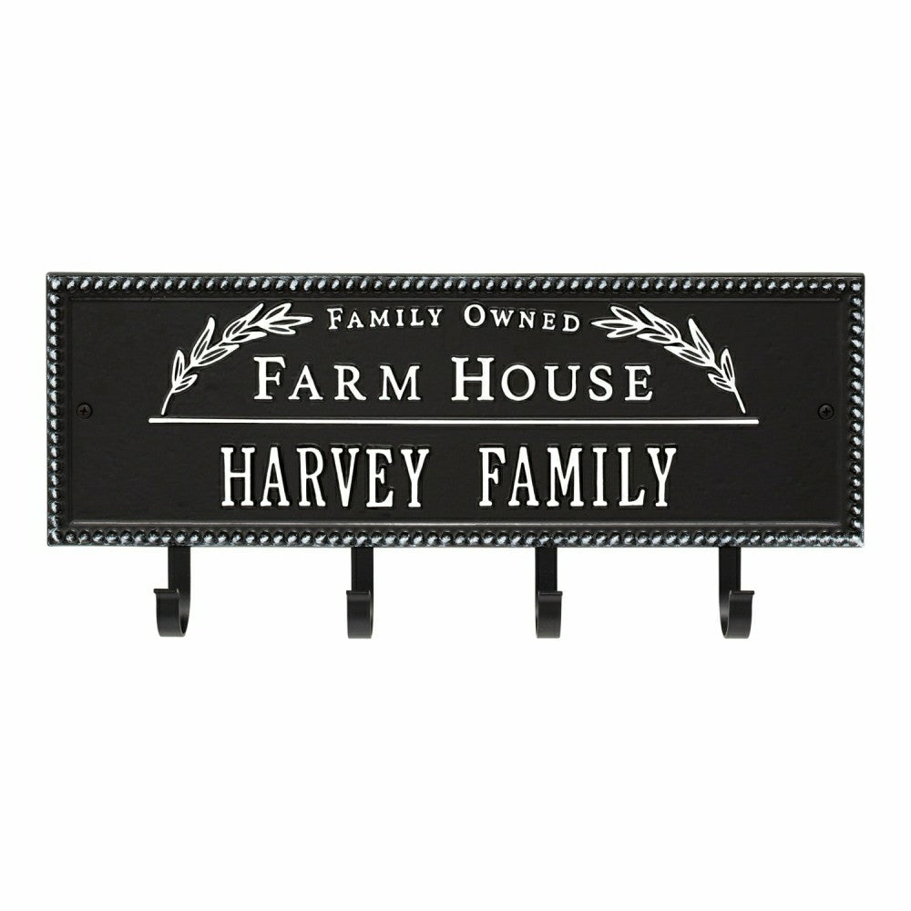 Farm House Beaded Rectangle Personalized Hook Plaque, Black/Gold | Plow & Hearth