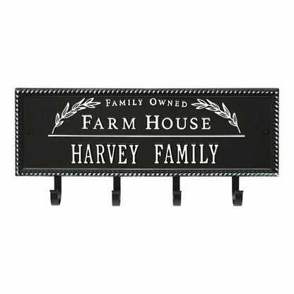 Farm House Beaded Rectangle Personalized Hook Plaque, Black/Gold | Plow & Hearth