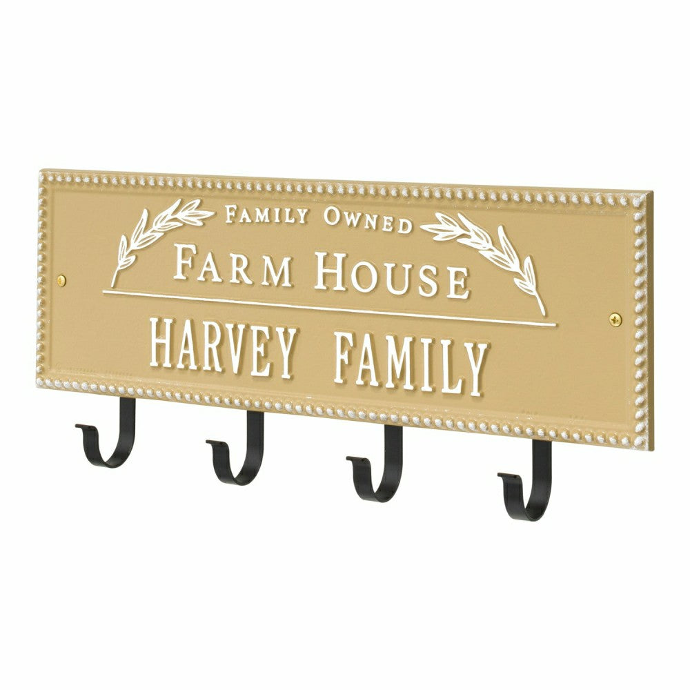 Farm House Beaded Rectangle Personalized Hook Plaque, Black/Gold | Plow & Hearth