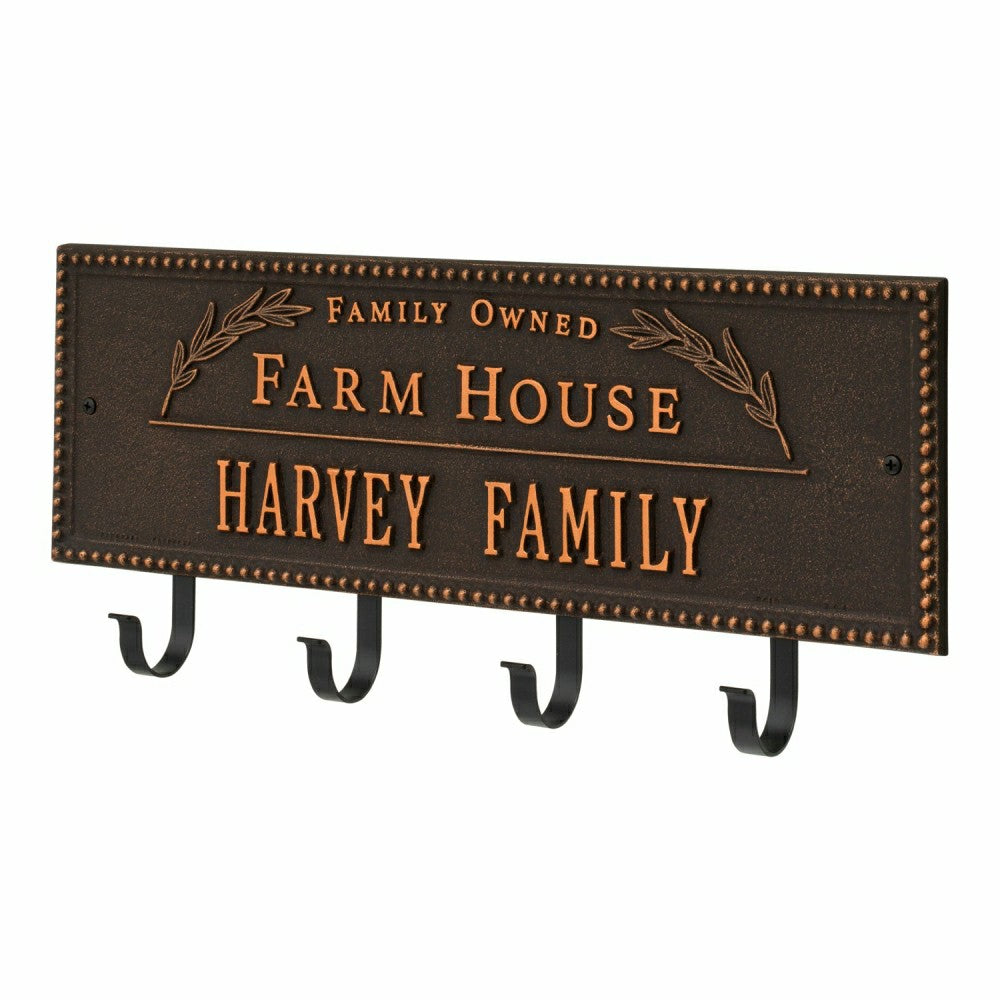 Farm House Beaded Rectangle Personalized Hook Plaque, Black/Gold | Plow & Hearth