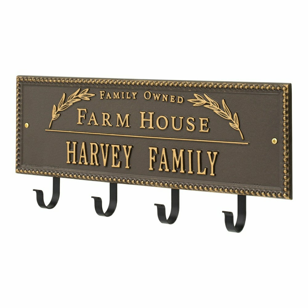 Farm House Beaded Rectangle Personalized Hook Plaque, Black/Gold | Plow & Hearth