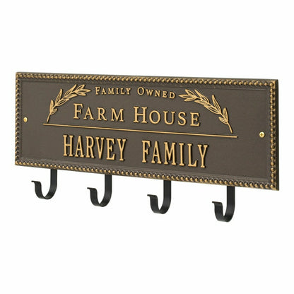 Farm House Beaded Rectangle Personalized Hook Plaque, Black/Gold | Plow & Hearth
