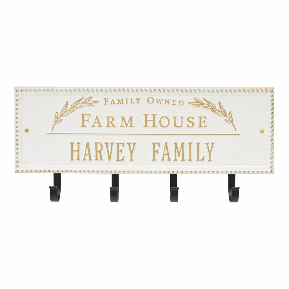 Farm House Beaded Rectangle Personalized Hook Plaque, Black/Gold | Plow & Hearth