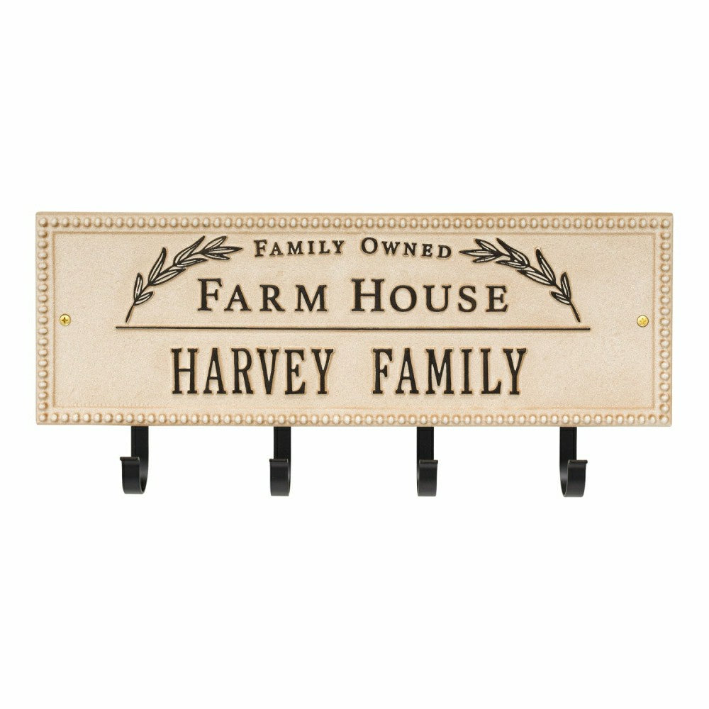 Farm House Beaded Rectangle Personalized Hook Plaque, Black/Gold | Plow & Hearth