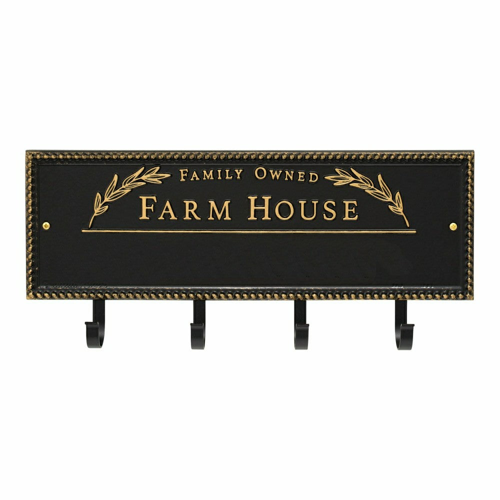 Farm House Beaded Rectangle Personalized Hook Plaque, Black/Gold | Plow & Hearth