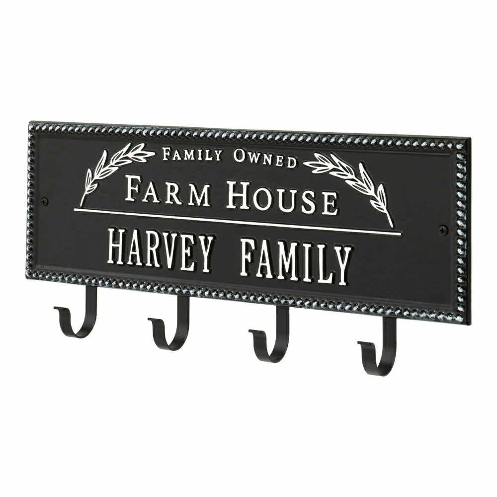 Farm House Beaded Rectangle Personalized Hook Plaque, Black/Gold | Plow & Hearth