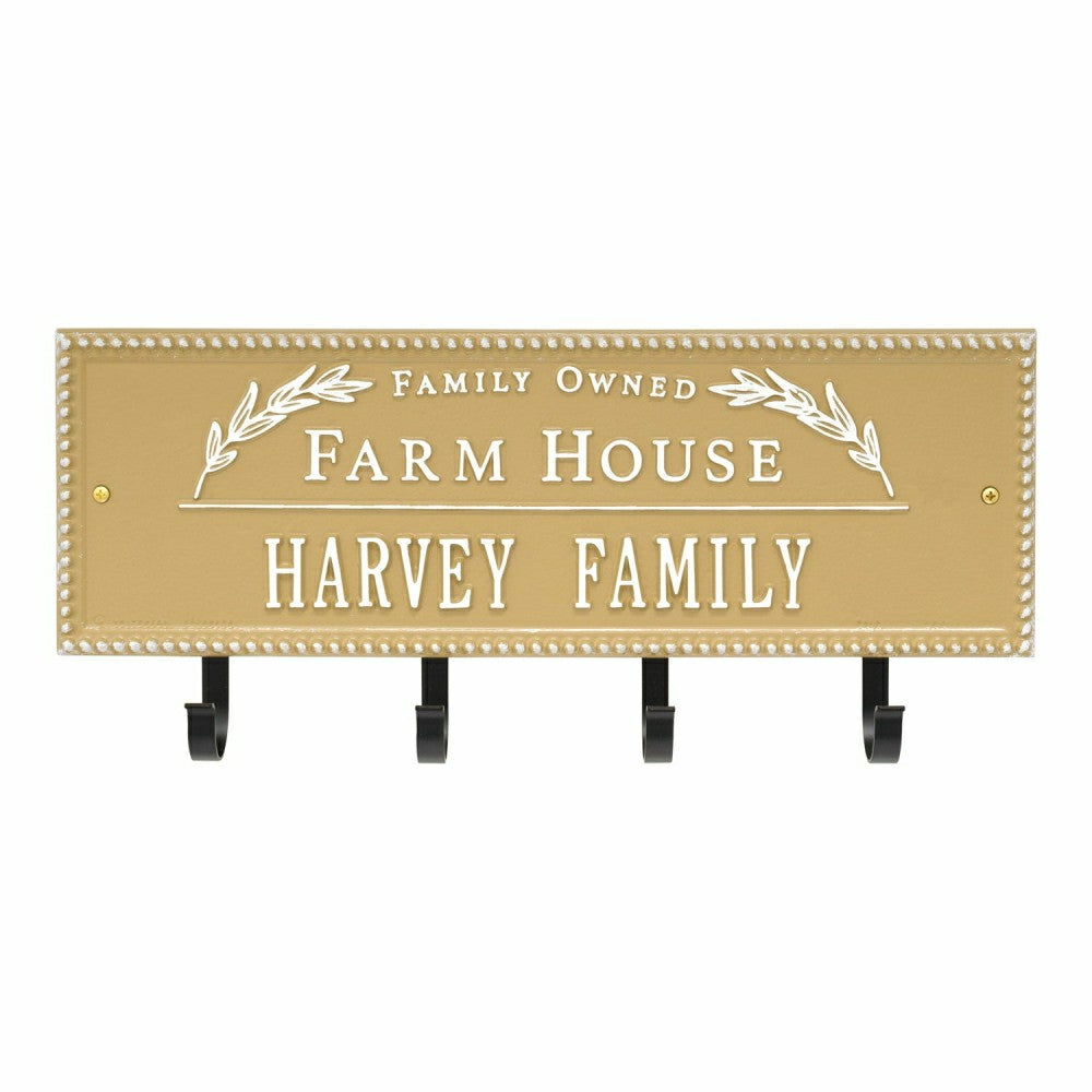 Farm House Beaded Rectangle Personalized Hook Plaque, Black/Gold | Plow & Hearth