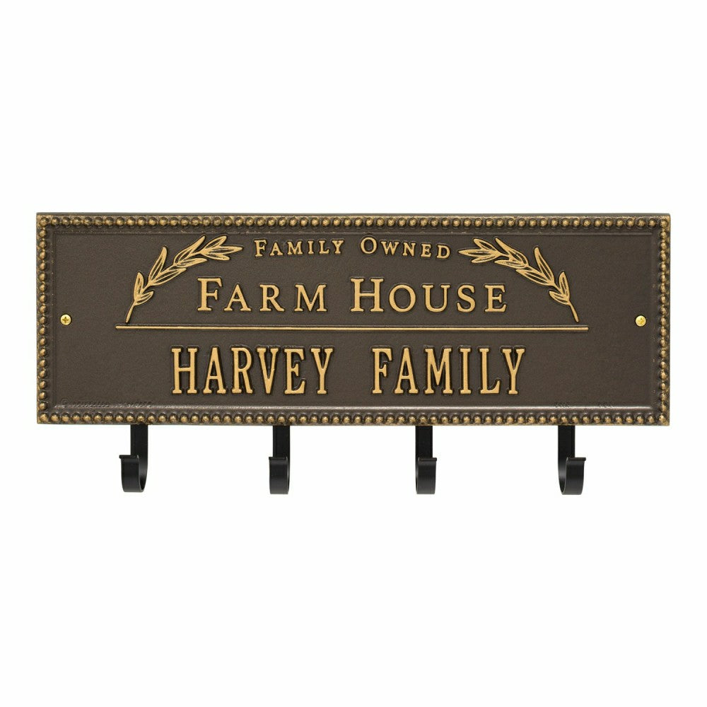 Farm House Beaded Rectangle Personalized Hook Plaque, Black/Gold | Plow & Hearth
