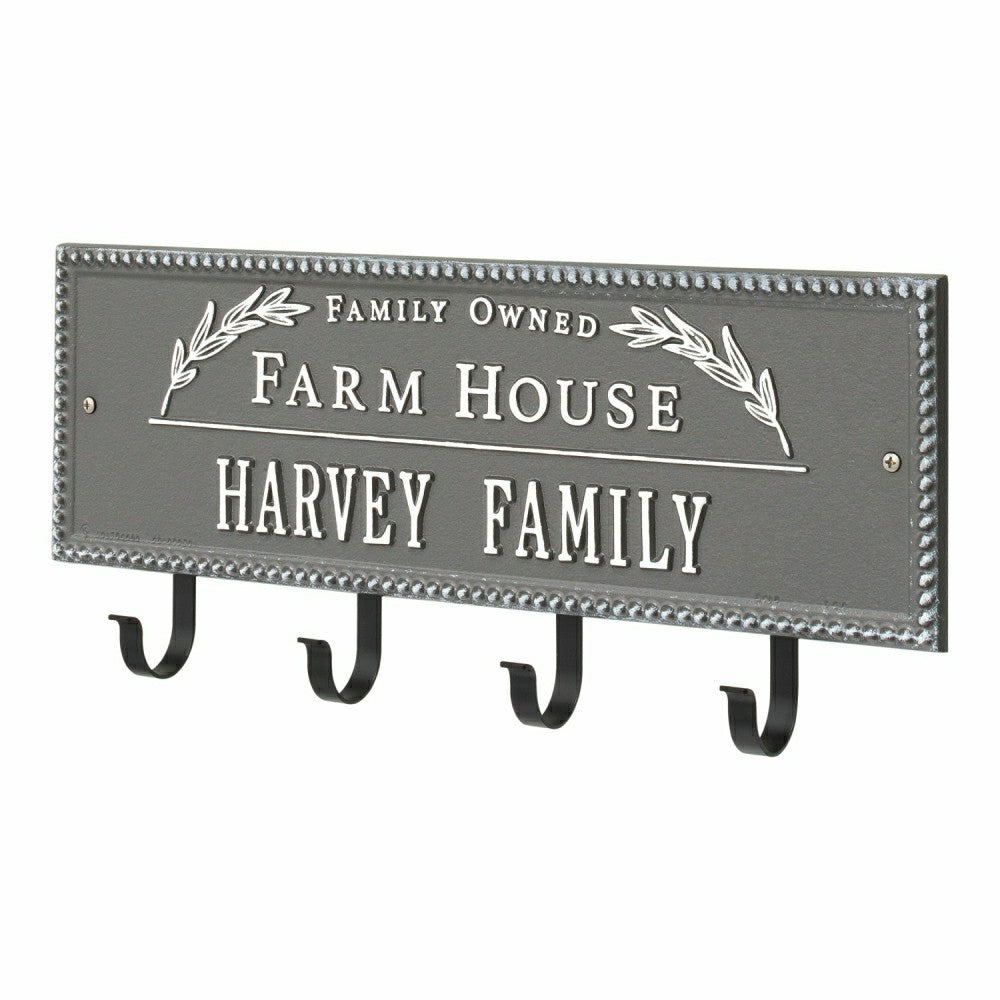 Farm House Beaded Rectangle Personalized Hook Plaque, Black/Gold | Plow & Hearth