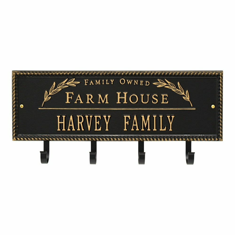 Farm House Beaded Rectangle Personalized Hook Plaque, Black/Gold | Plow & Hearth