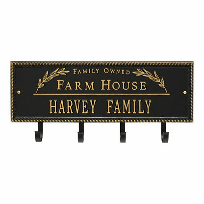 Farm House Beaded Rectangle Personalized Hook Plaque, Black/Gold | Plow & Hearth