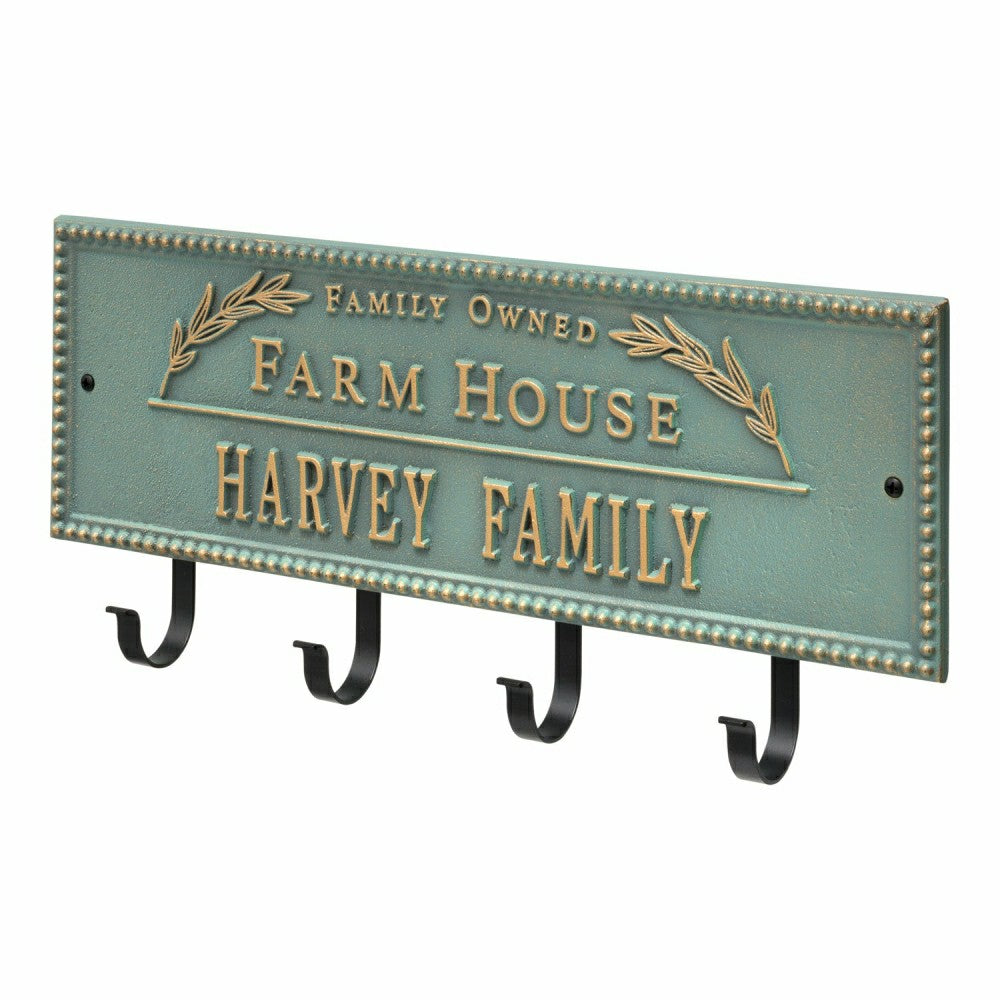 Farm House Beaded Rectangle Personalized Hook Plaque, Black/Gold | Plow & Hearth
