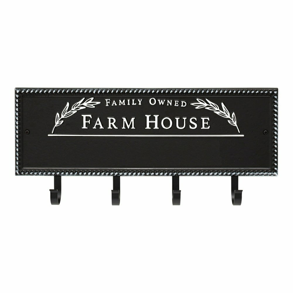 Farm House Beaded Rectangle Personalized Hook Plaque, Black/Gold | Plow & Hearth