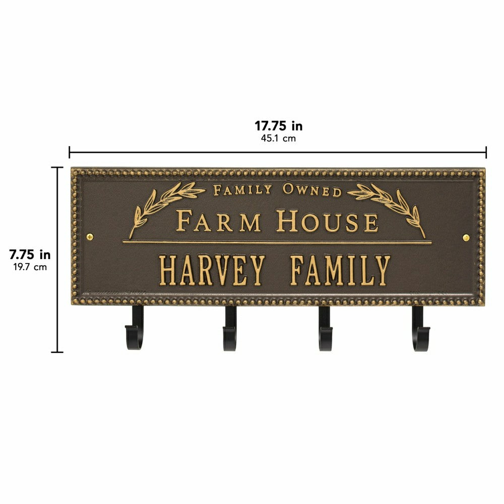 Farm House Beaded Rectangle Personalized Hook Plaque, Black/Gold | Plow & Hearth