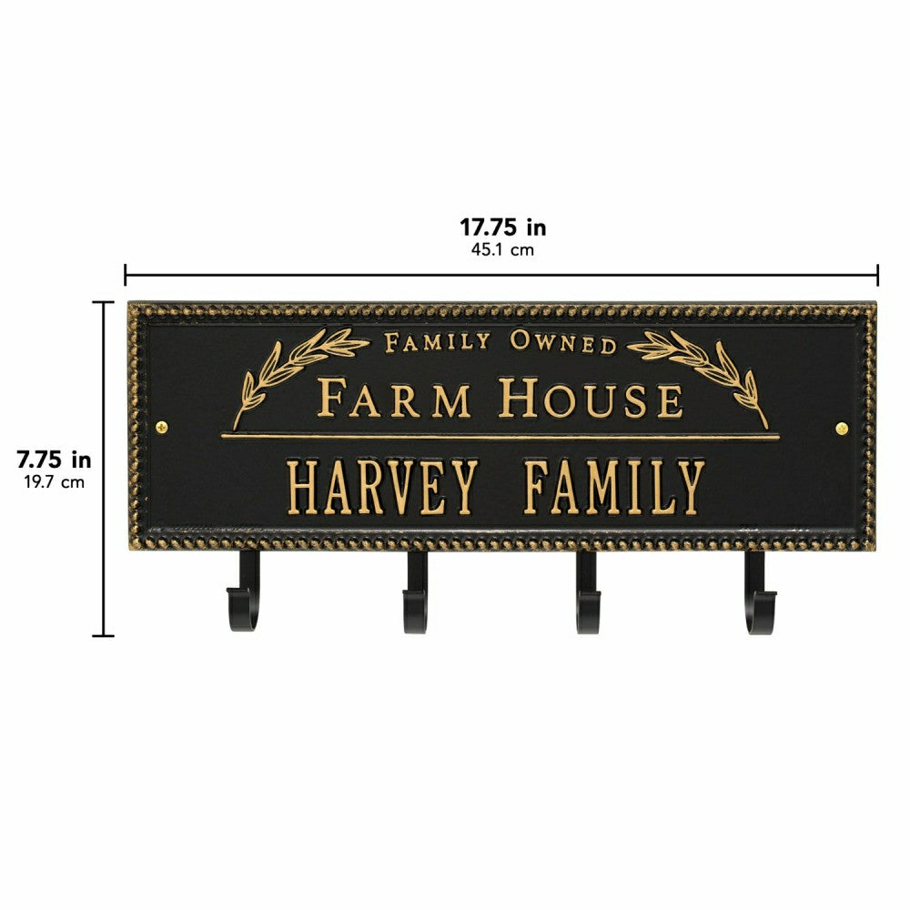 Farm House Beaded Rectangle Personalized Hook Plaque, Black/Gold | Plow & Hearth