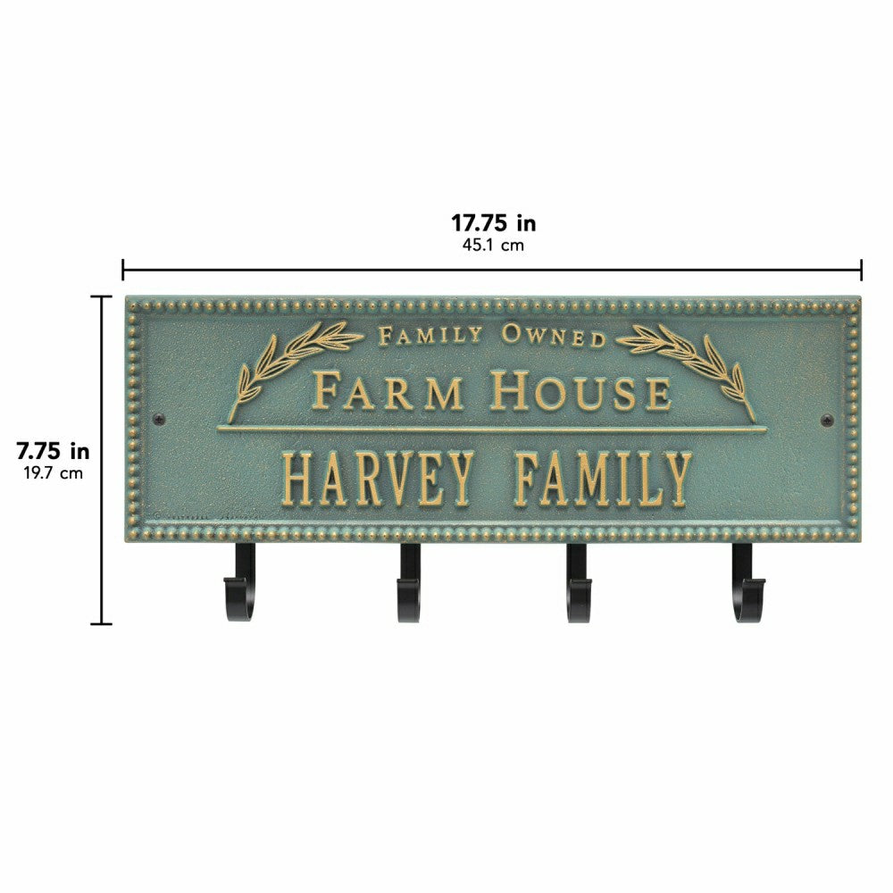 Farm House Beaded Rectangle Personalized Hook Plaque, Black/Gold | Plow & Hearth