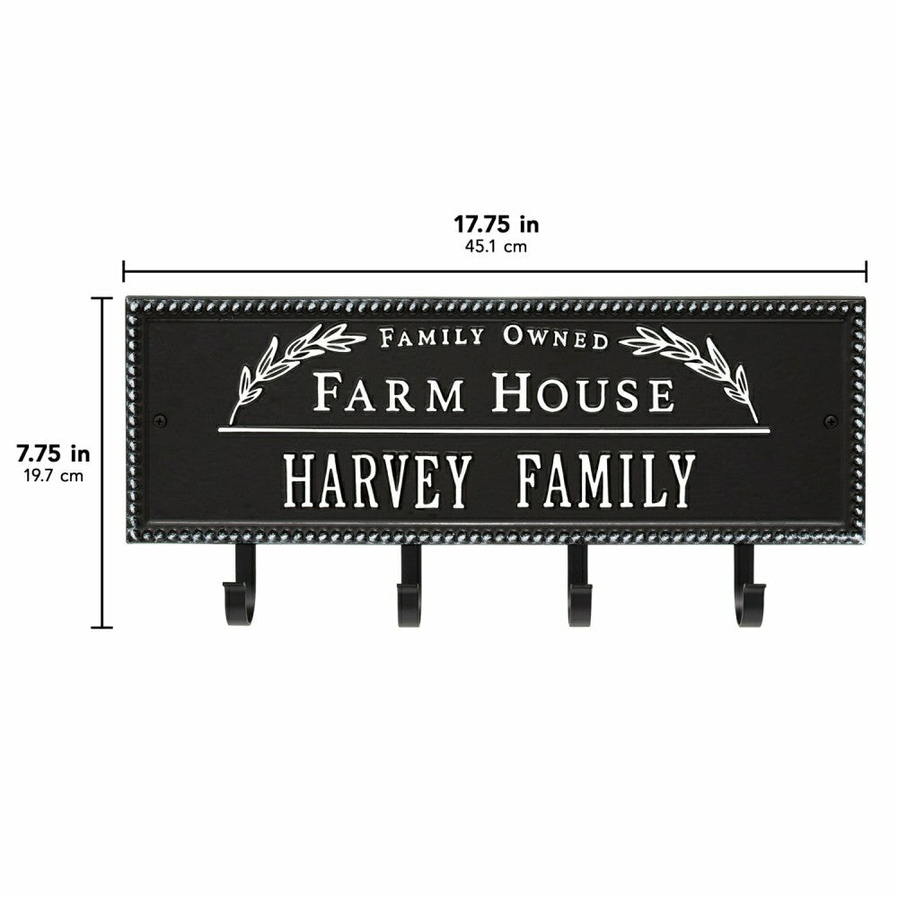 Farm House Beaded Rectangle Personalized Hook Plaque, Black/Gold | Plow & Hearth