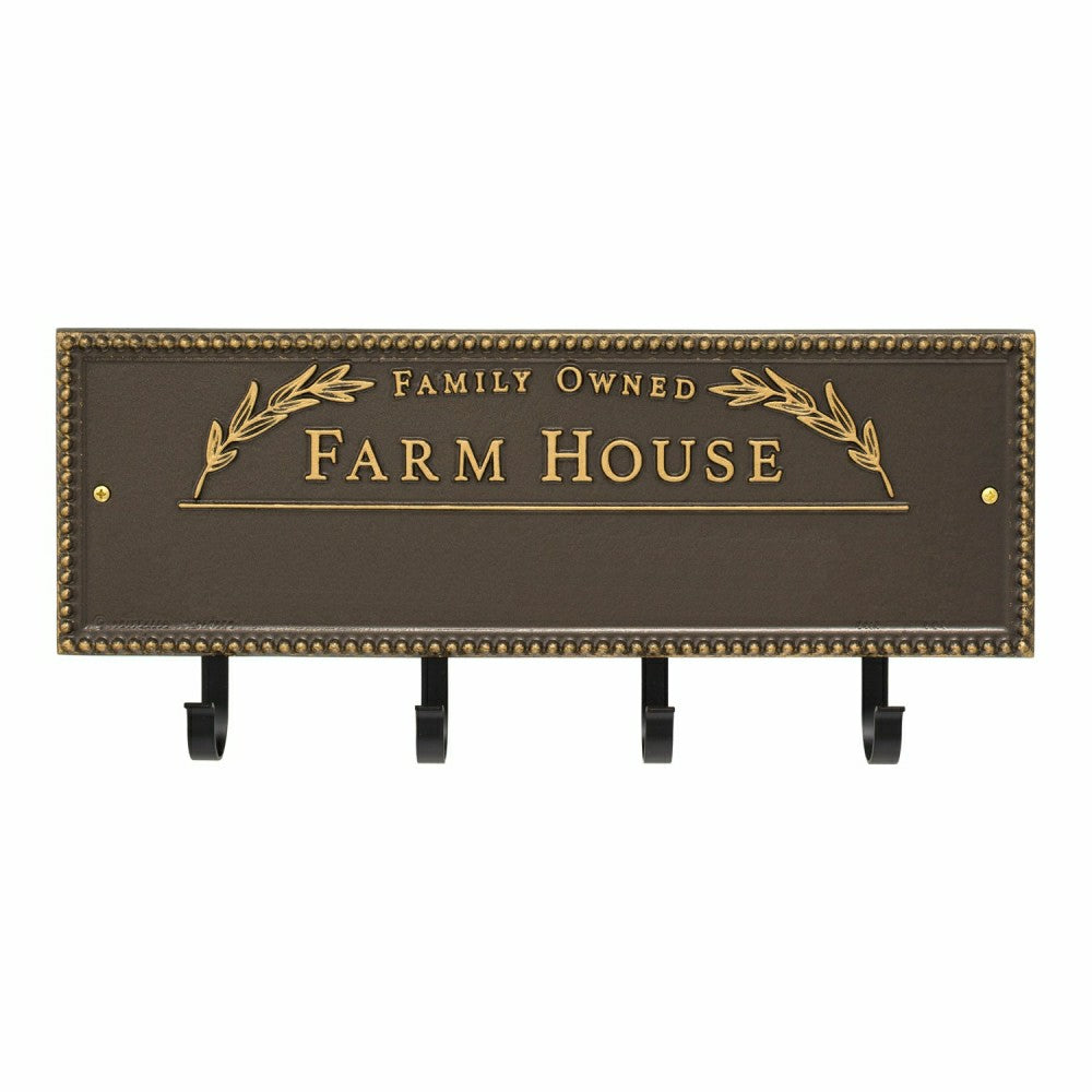 Farm House Beaded Rectangle Personalized Hook Plaque, Black/Gold | Plow & Hearth