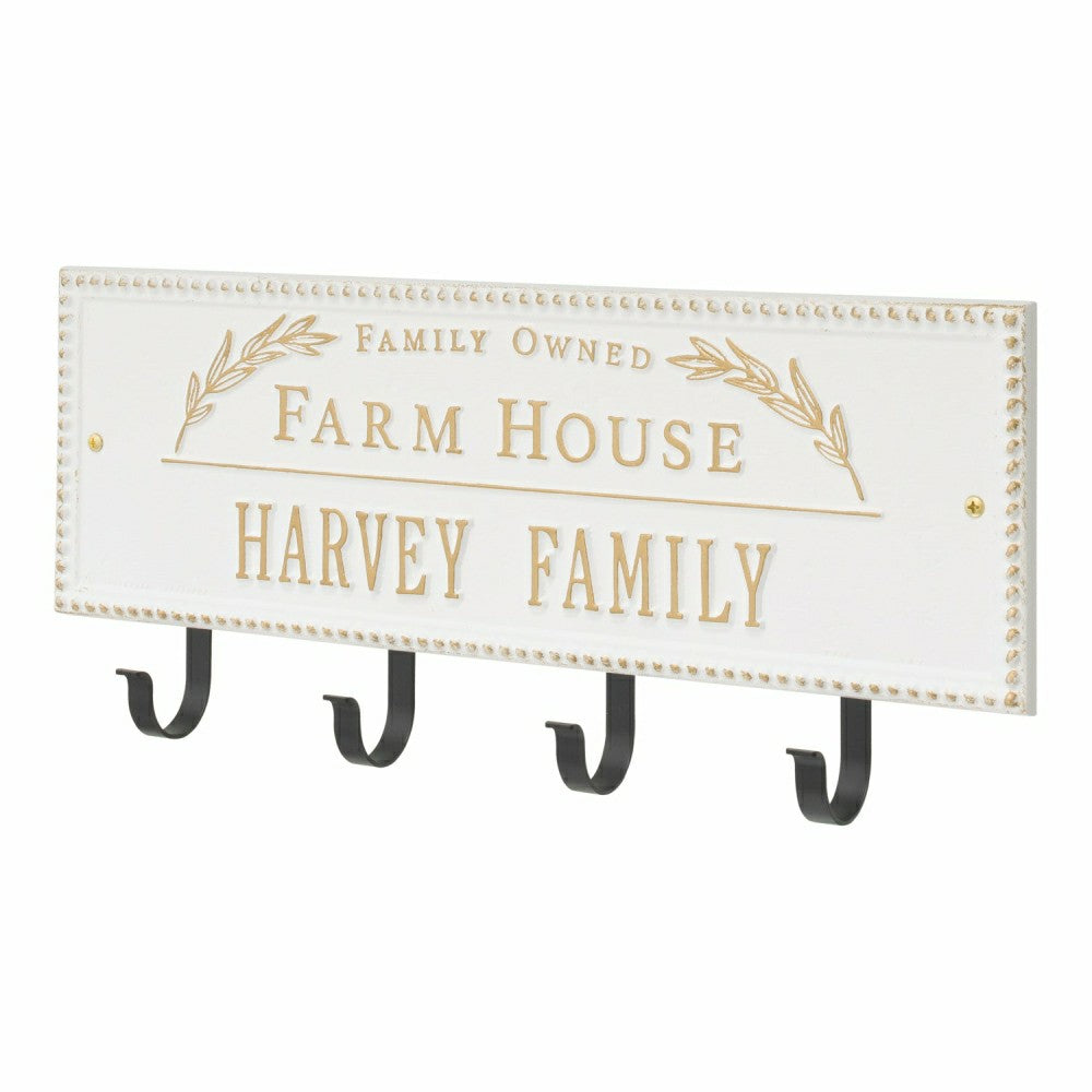 Farm House Beaded Rectangle Personalized Hook Plaque, Black/Gold | Plow & Hearth