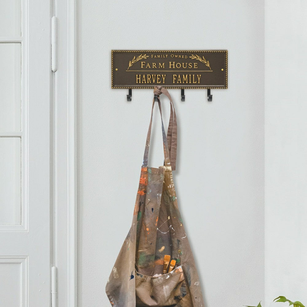 Farm House Beaded Rectangle Personalized Hook Plaque, Black/Gold | Plow & Hearth