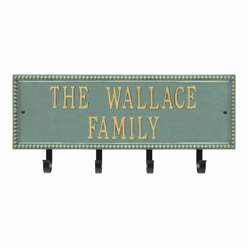 Beaded Rectangle 2-Line Personalized Hook Plaque, Black/Gold | Plow & Hearth