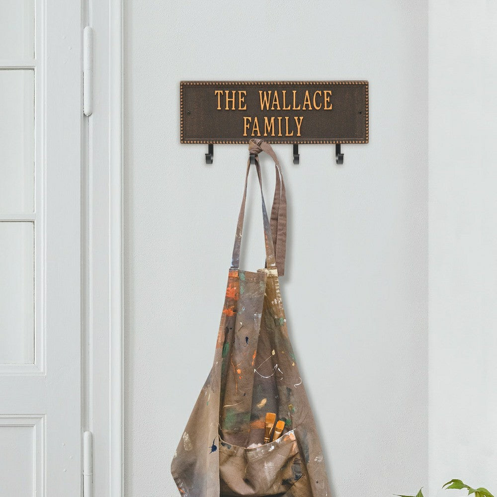 Beaded Rectangle 2-Line Personalized Hook Plaque, Black/Gold | Plow & Hearth