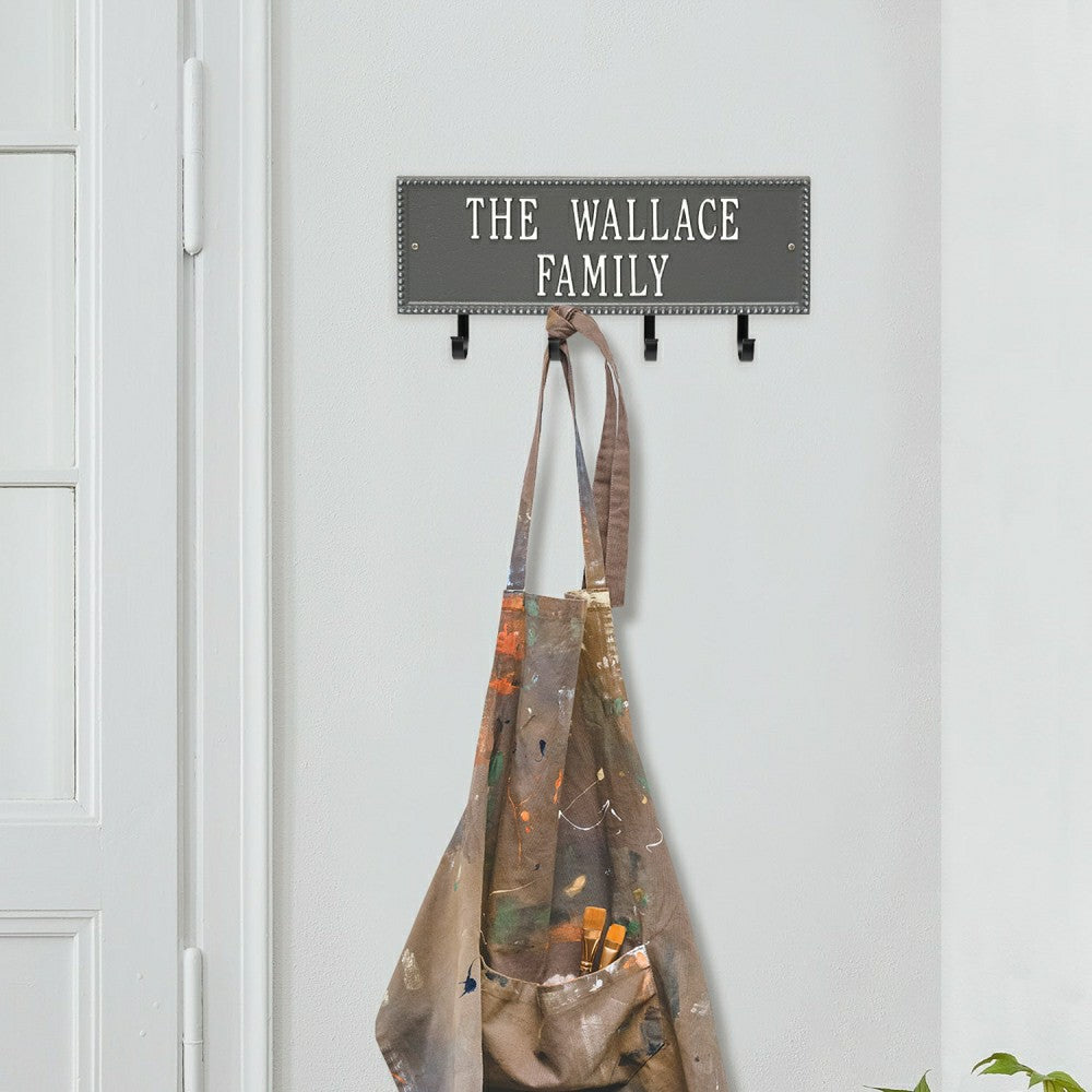 Beaded Rectangle 2-Line Personalized Hook Plaque, Black/Gold | Plow & Hearth
