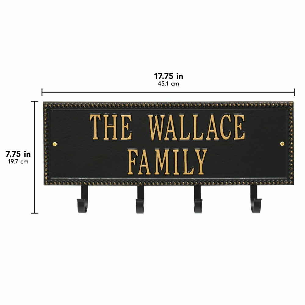 Beaded Rectangle 2-Line Personalized Hook Plaque, Black/Gold | Plow & Hearth