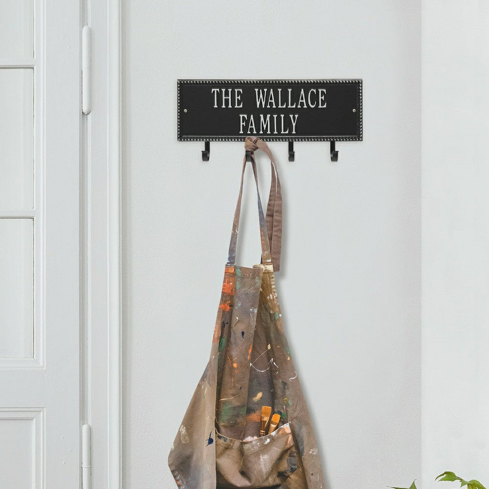 Beaded Rectangle 2-Line Personalized Hook Plaque, Black/Gold | Plow & Hearth