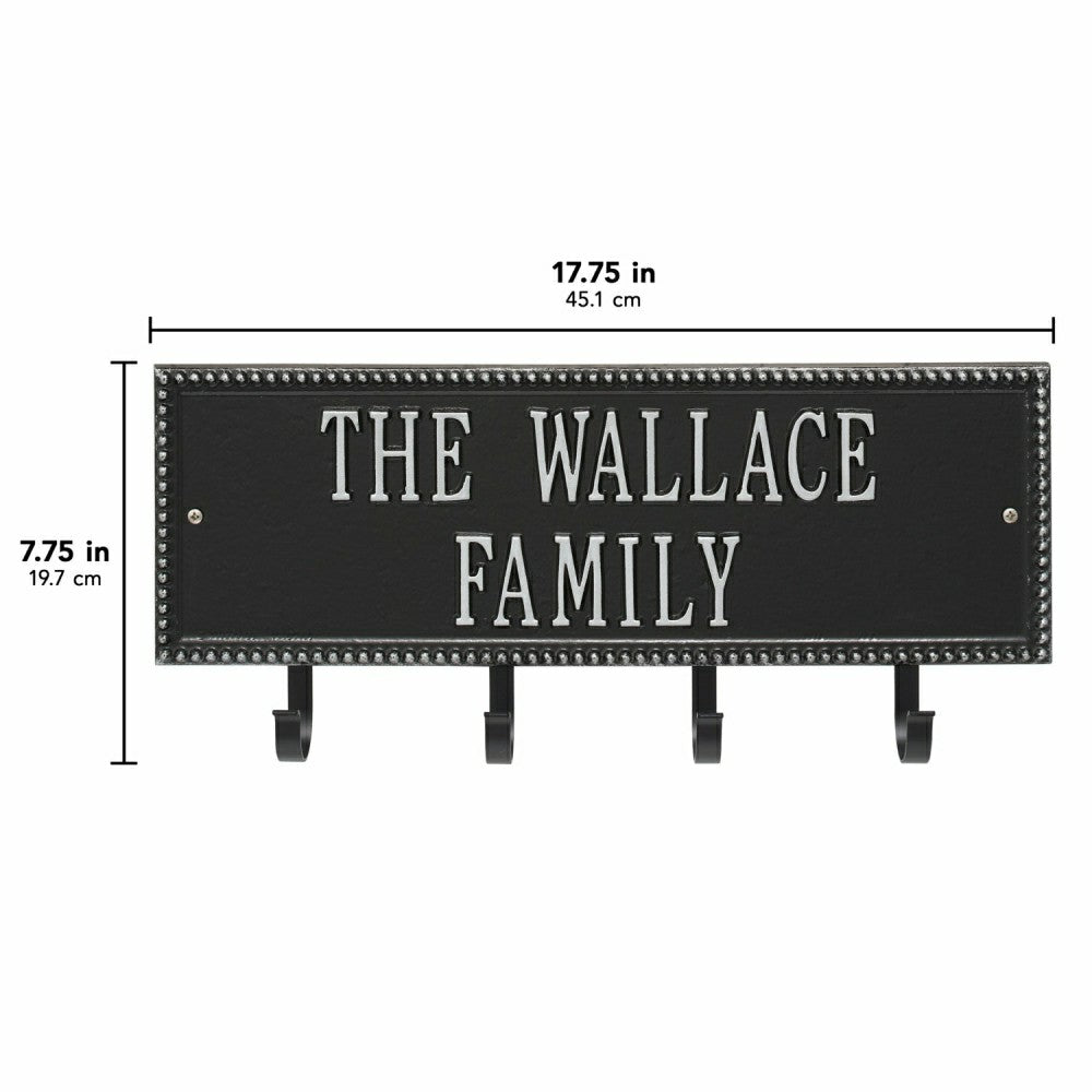 Beaded Rectangle 2-Line Personalized Hook Plaque, Black/Gold | Plow & Hearth