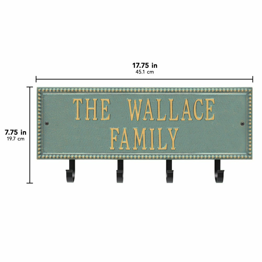 Beaded Rectangle 2-Line Personalized Hook Plaque, Black/Gold | Plow & Hearth