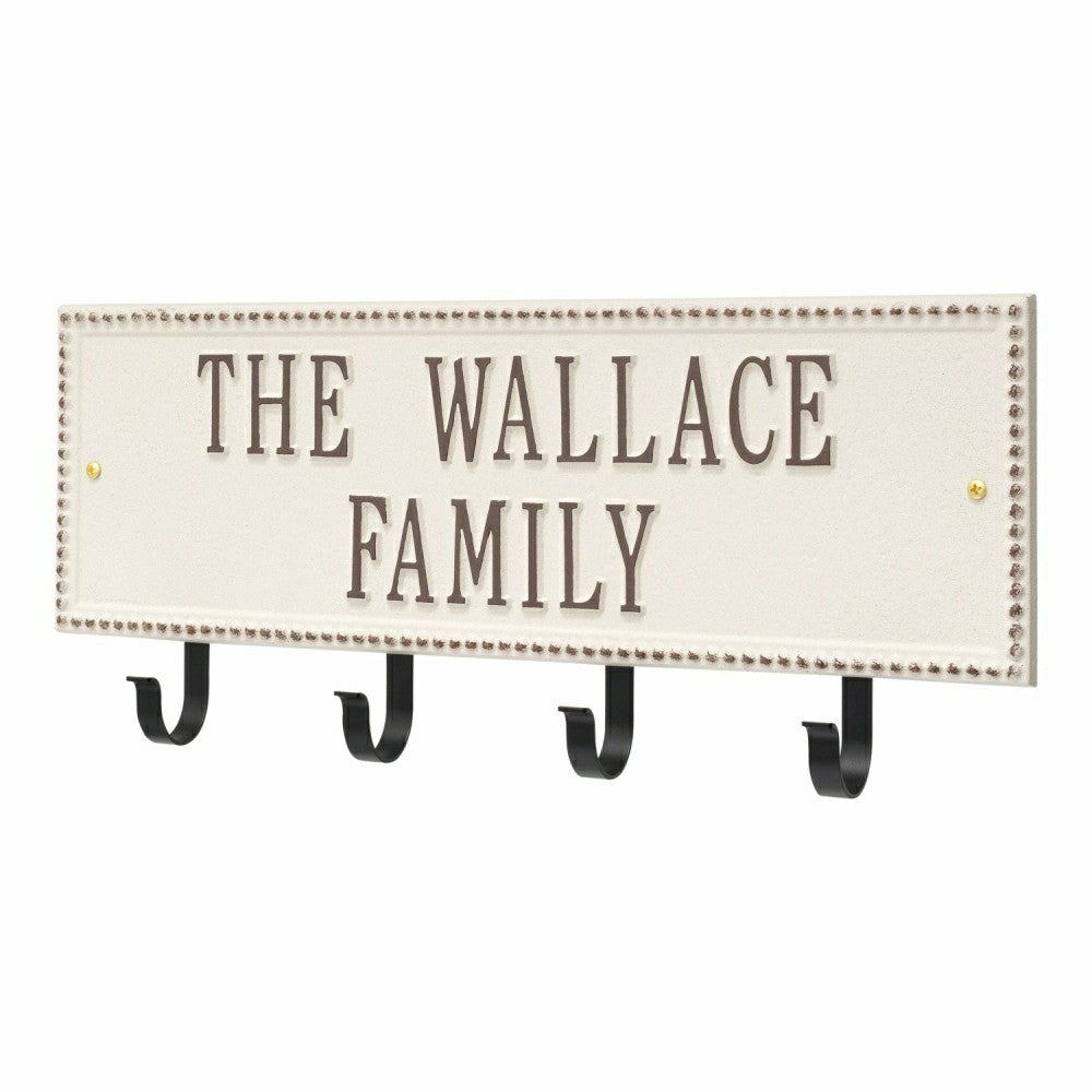 Beaded Rectangle 2-Line Personalized Hook Plaque, Black/Gold | Plow & Hearth
