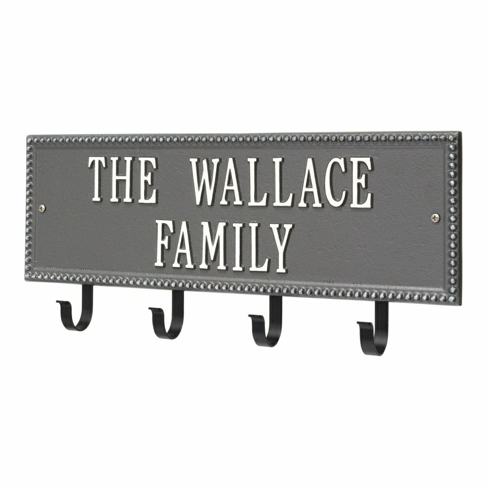Beaded Rectangle 2-Line Personalized Hook Plaque, Black/Gold | Plow & Hearth
