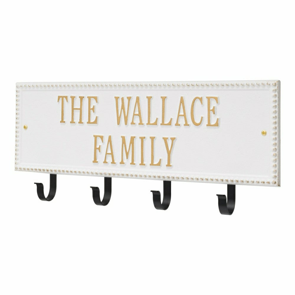 Beaded Rectangle 2-Line Personalized Hook Plaque, Black/Gold | Plow & Hearth