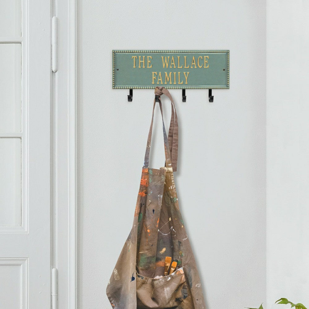 Beaded Rectangle 2-Line Personalized Hook Plaque, Black/Gold | Plow & Hearth
