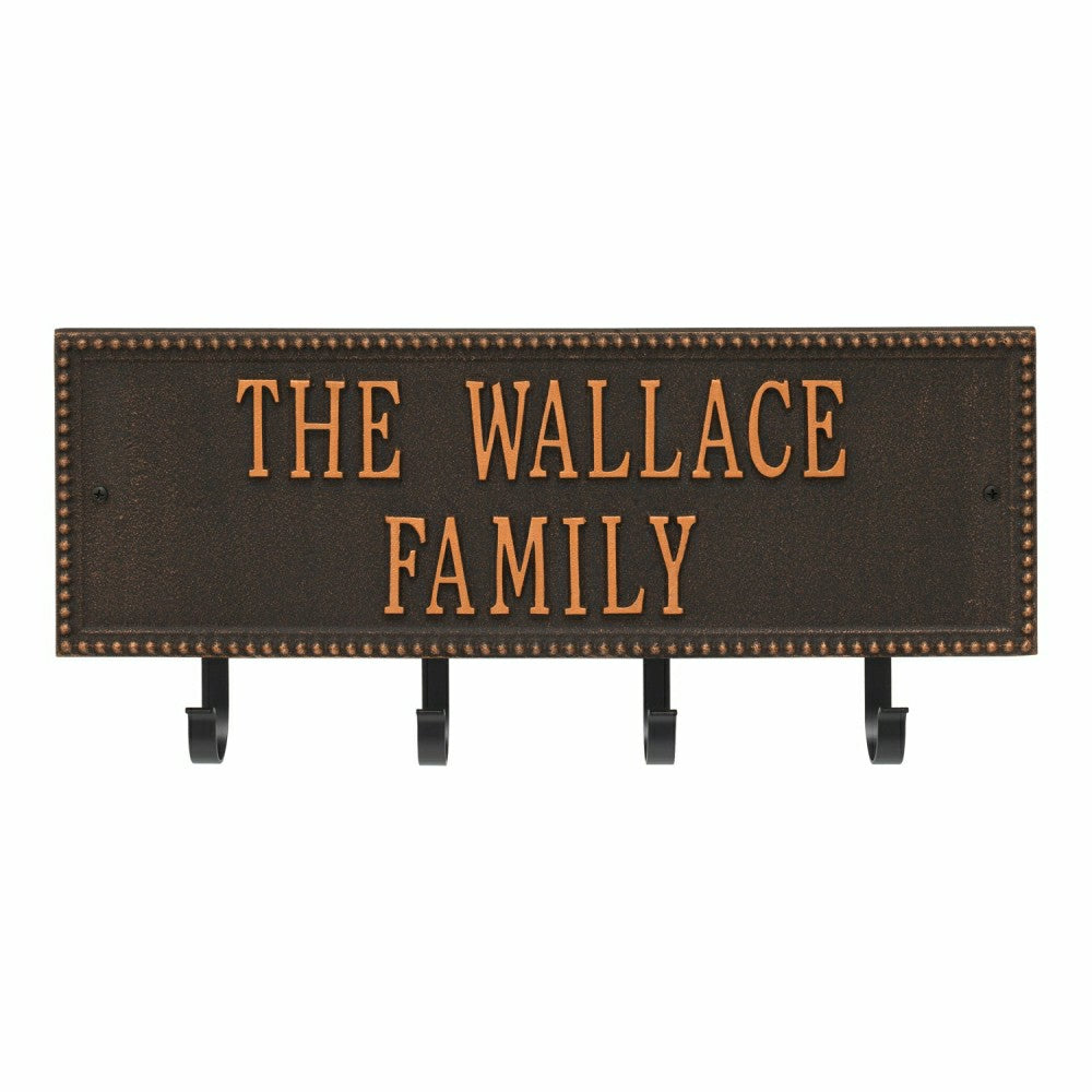 Beaded Rectangle 2-Line Personalized Hook Plaque, Black/Gold | Plow & Hearth