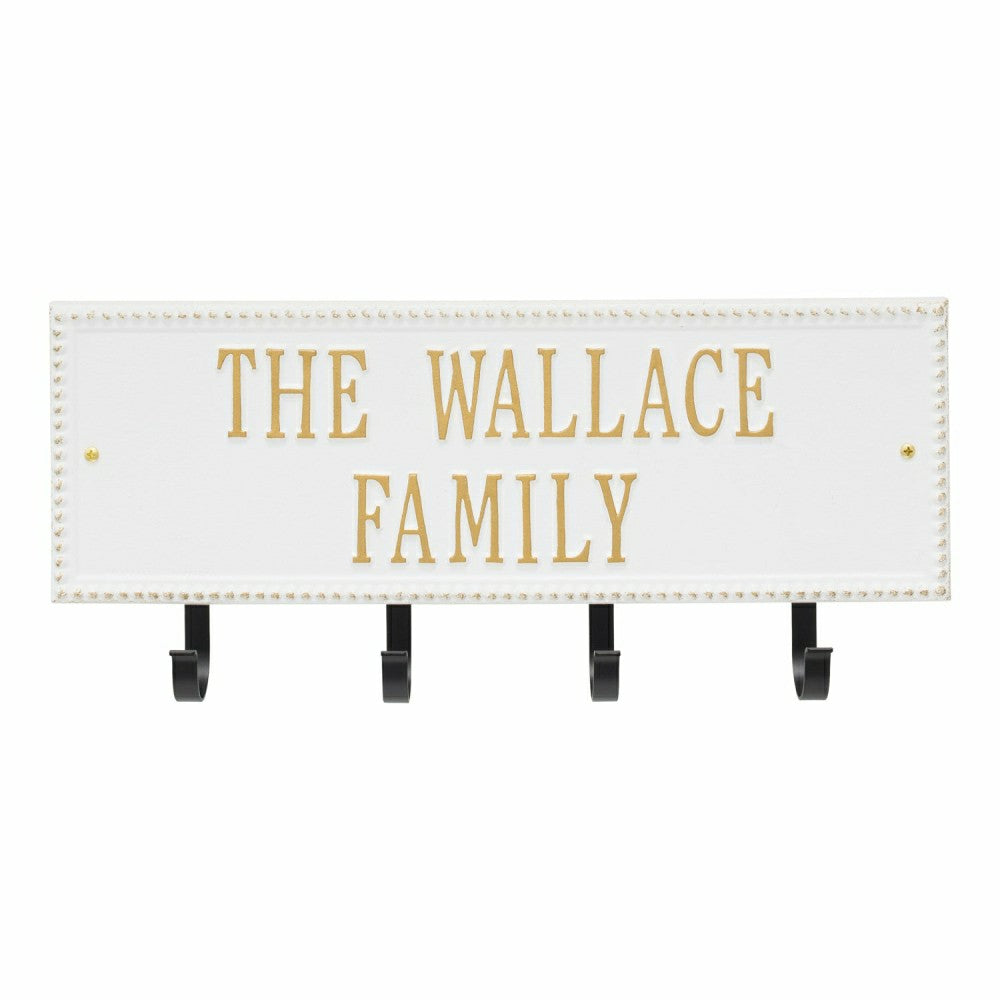 Beaded Rectangle 2-Line Personalized Hook Plaque, Black/Gold | Plow & Hearth