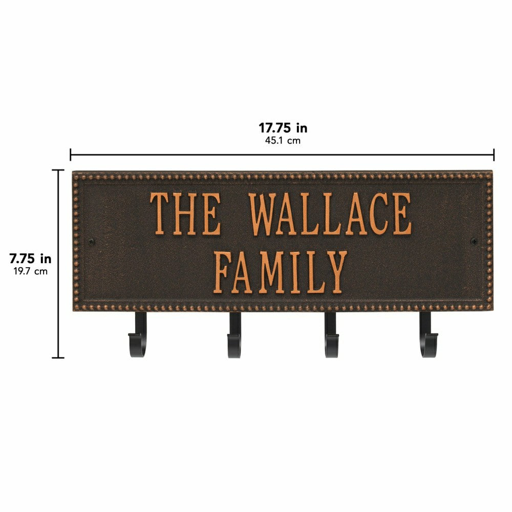 Beaded Rectangle 2-Line Personalized Hook Plaque, Black/Gold | Plow & Hearth