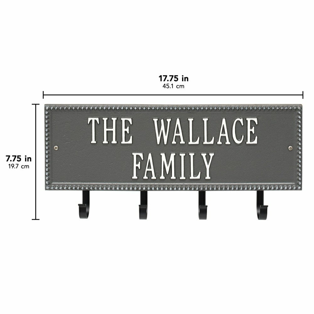 Beaded Rectangle 2-Line Personalized Hook Plaque, Black/Gold | Plow & Hearth