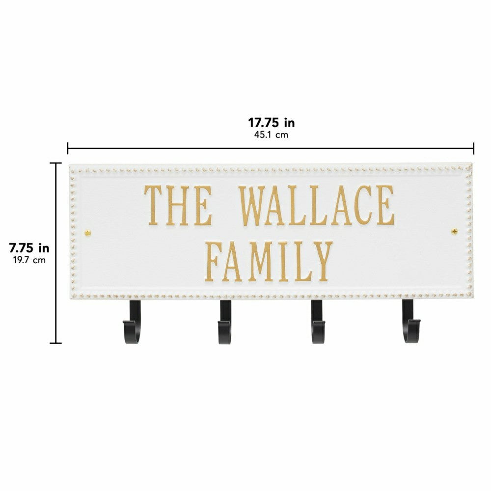 Beaded Rectangle 2-Line Personalized Hook Plaque, Black/Gold | Plow & Hearth