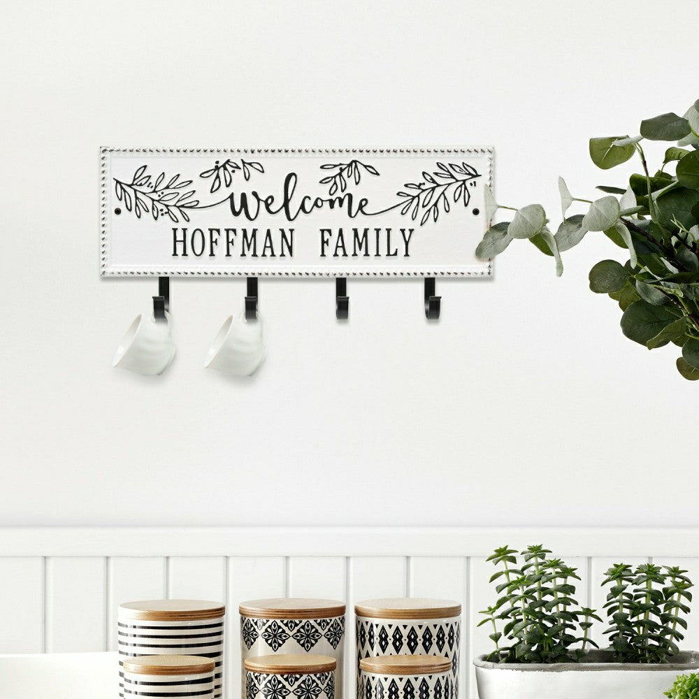 Kinsley Welcome Beaded Rectangle Hook Plaque, Black/Gold | Plow & Hearth