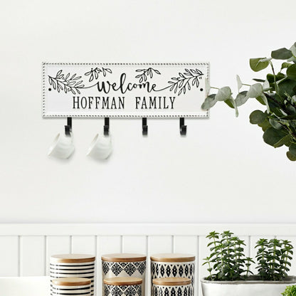 Kinsley Welcome Beaded Rectangle Hook Plaque, Black/Gold | Plow & Hearth