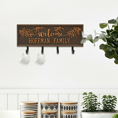 Kinsley Welcome Beaded Rectangle Hook Plaque, Black/Gold | Plow & Hearth