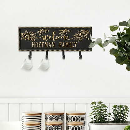 Kinsley Welcome Beaded Rectangle Hook Plaque, Black/Gold | Plow & Hearth