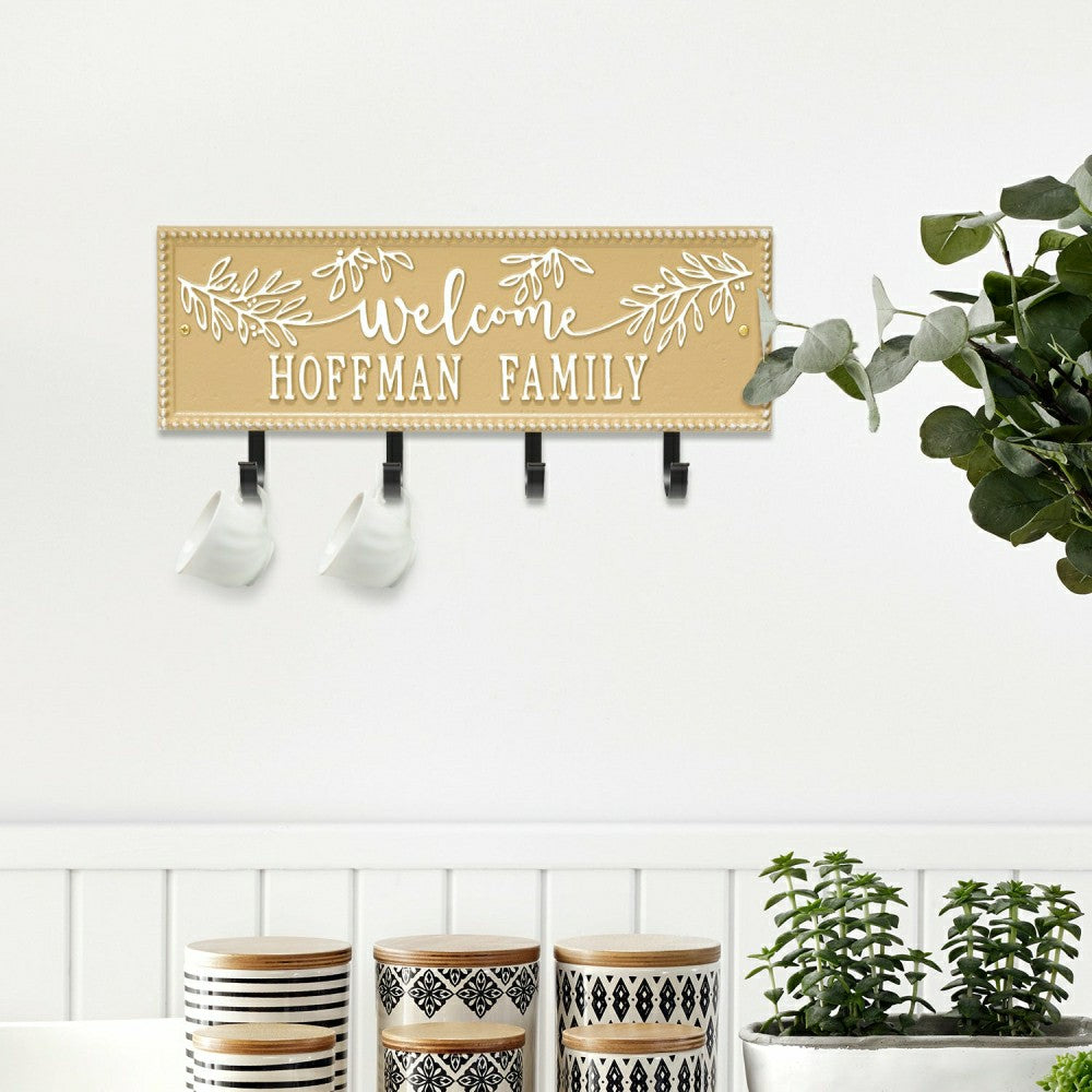 Kinsley Welcome Beaded Rectangle Hook Plaque, Black/Gold | Plow & Hearth