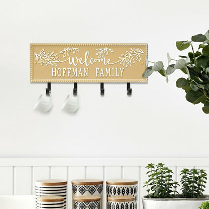 Kinsley Welcome Beaded Rectangle Hook Plaque, Black/Gold | Plow & Hearth