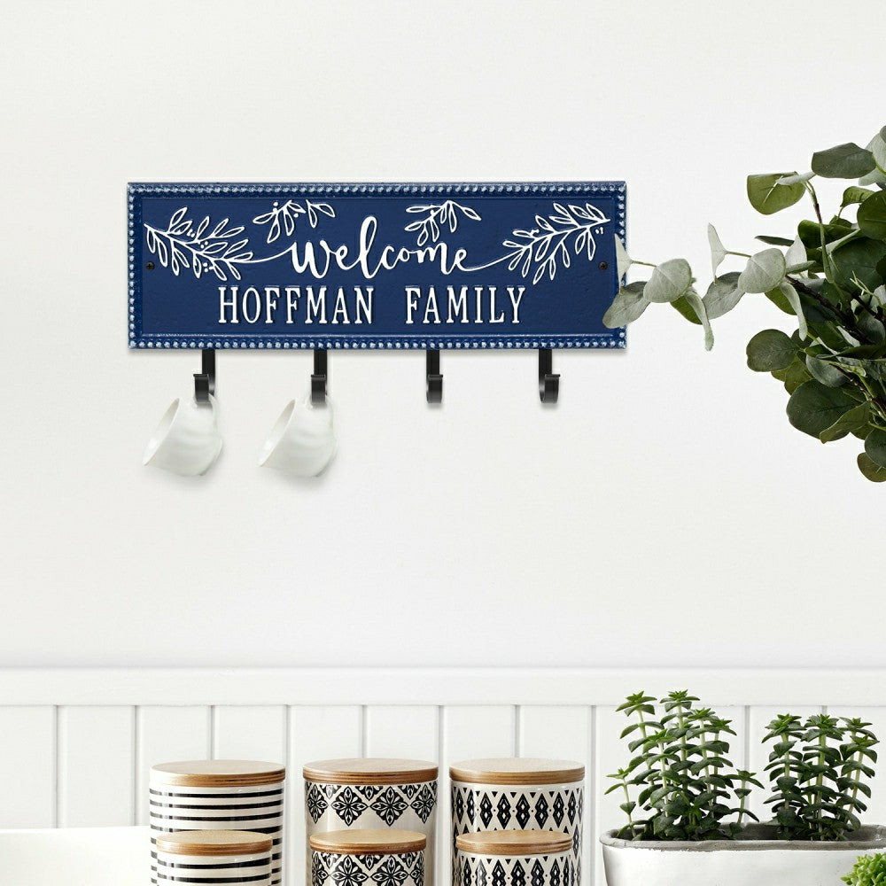 Kinsley Welcome Beaded Rectangle Hook Plaque, Black/Gold | Plow & Hearth