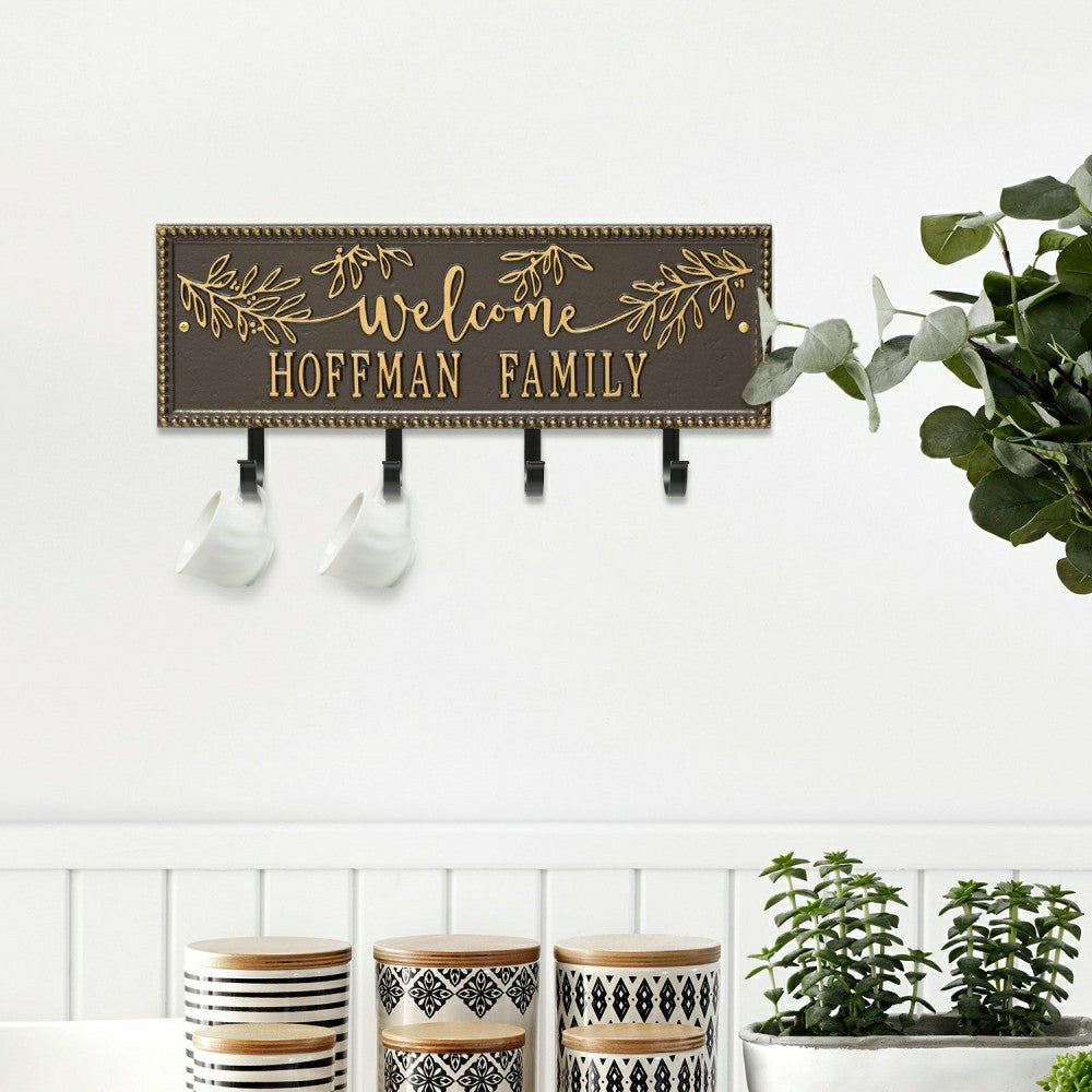 Kinsley Welcome Beaded Rectangle Hook Plaque, Black/Gold | Plow & Hearth